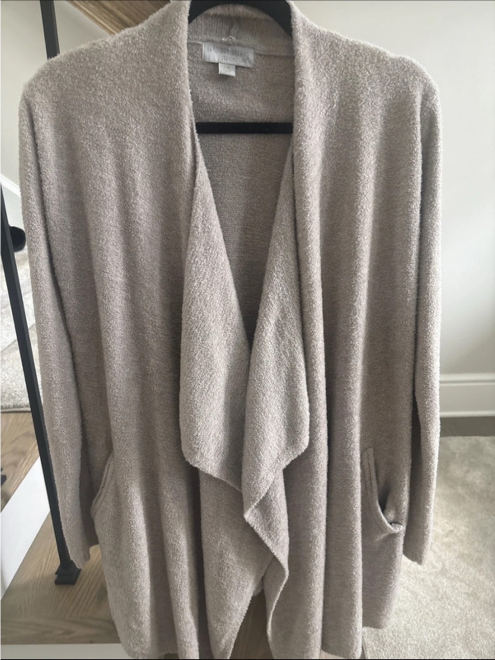 Barefoot Dreams Taupe Open-Front Draped Cardigan